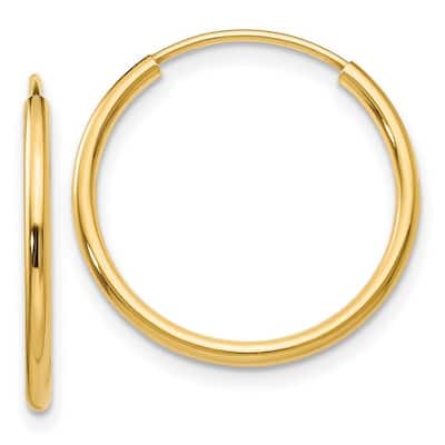 Curata 14k Yellow Gold Polished Round Endless Hoop Earrings - 17x17mm