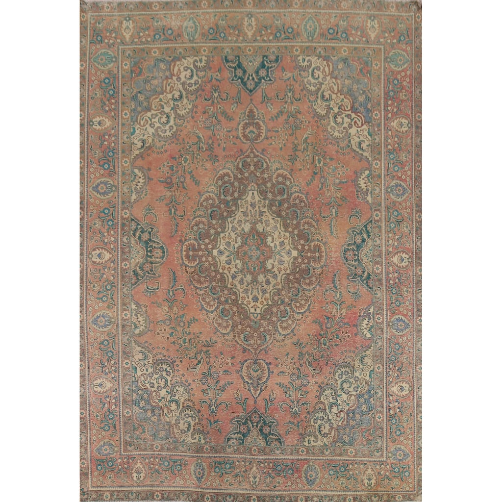 Floral Tabriz Persian Vintage Area Rug Hand-Knotted Wool Carpet - 9'6"x 12'8"