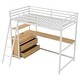 preview thumbnail 10 of 14, Oak Natural Wood + Antique White Twin Size Metal Wood Loft Bed with Desk and Shelves, Drawers, LED Light, USB Charging Station