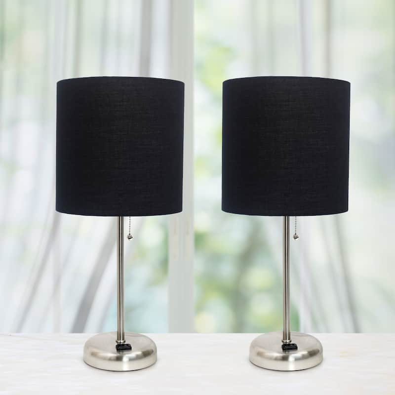 Simple Designs 19.5" 2 Pack Table Desk Lamp Set with Charging Outlet - 19.50