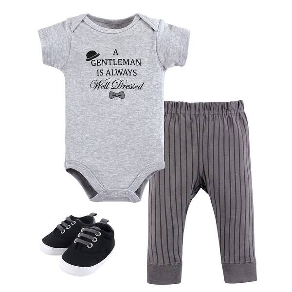 slide 1 of 1, Little Treasure Baby Boy Cotton Bodysuit, Pant and Shoe 3pc Set, Well Dressed 0-3 Months - Well Dressed