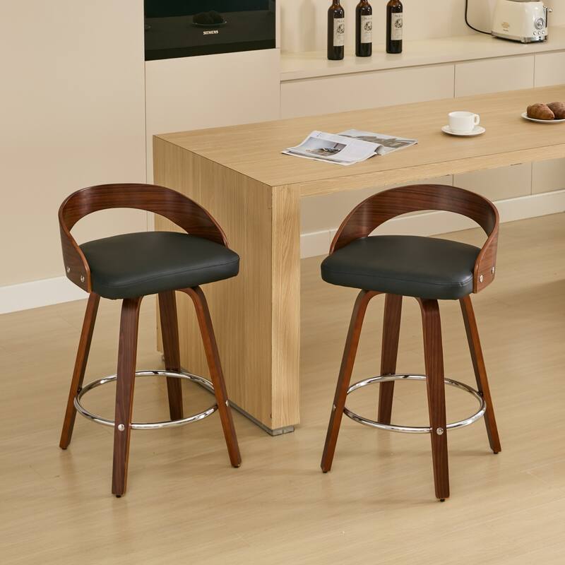 GDF Studio - Halden Mid-Century Swivel Wood Bar Stools with Soft Cushion Seat (Set of 2)