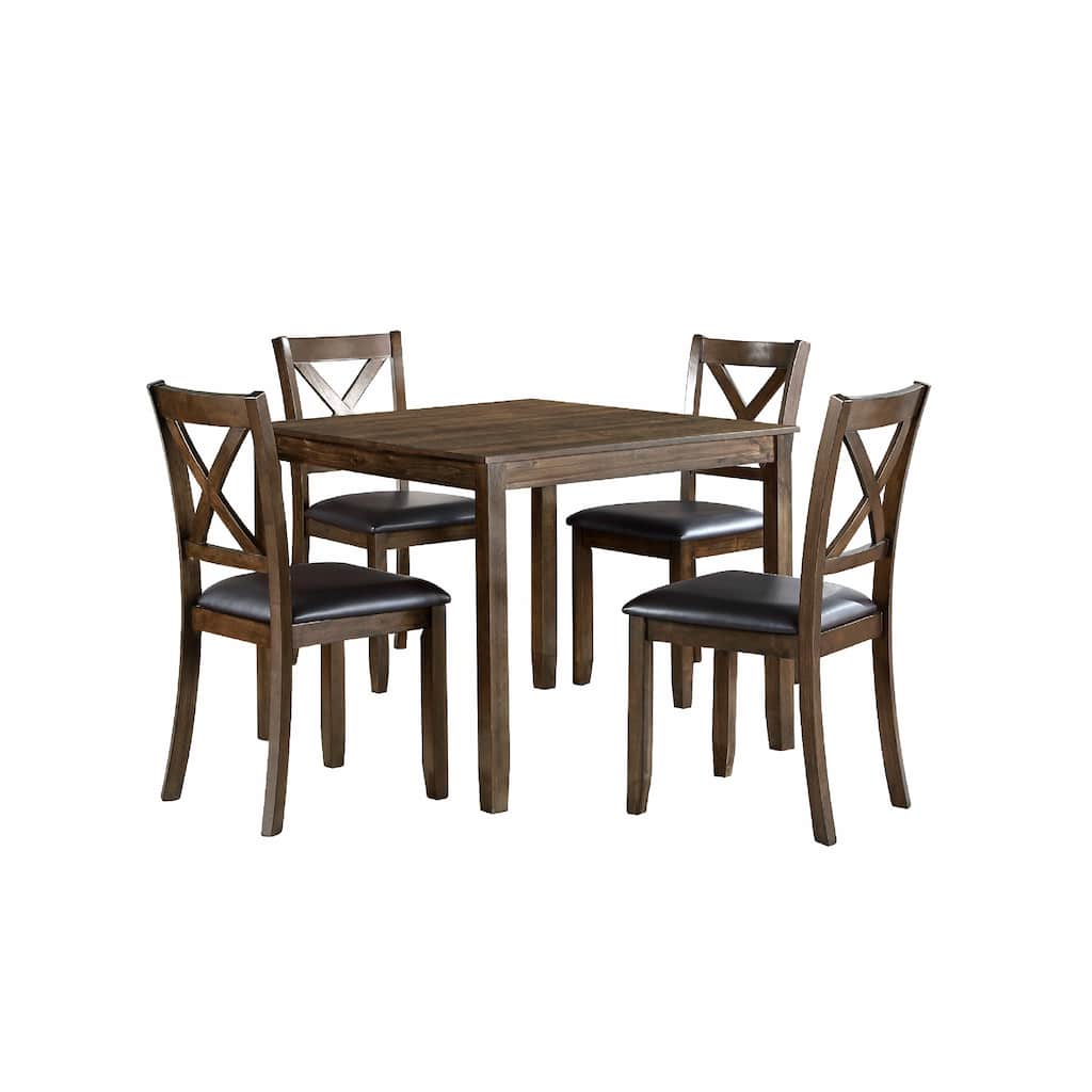 Gimi 5pc Dining Table Set, 4 X Back Faux Leather Chairs, Charcoal Brown