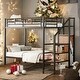 preview thumbnail 1 of 24, Twin Over Twin Metal Bunk Bed with Storage Ladder and Wardrobe Black