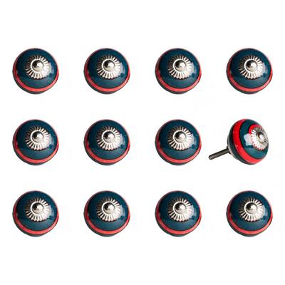 HomeRoots HomeRoots 1.5" x 1.5" x 1.5" Ceramic/Metal Navy & Red 12 Pack Knob - 1.5" x 1.5" x 1.5"