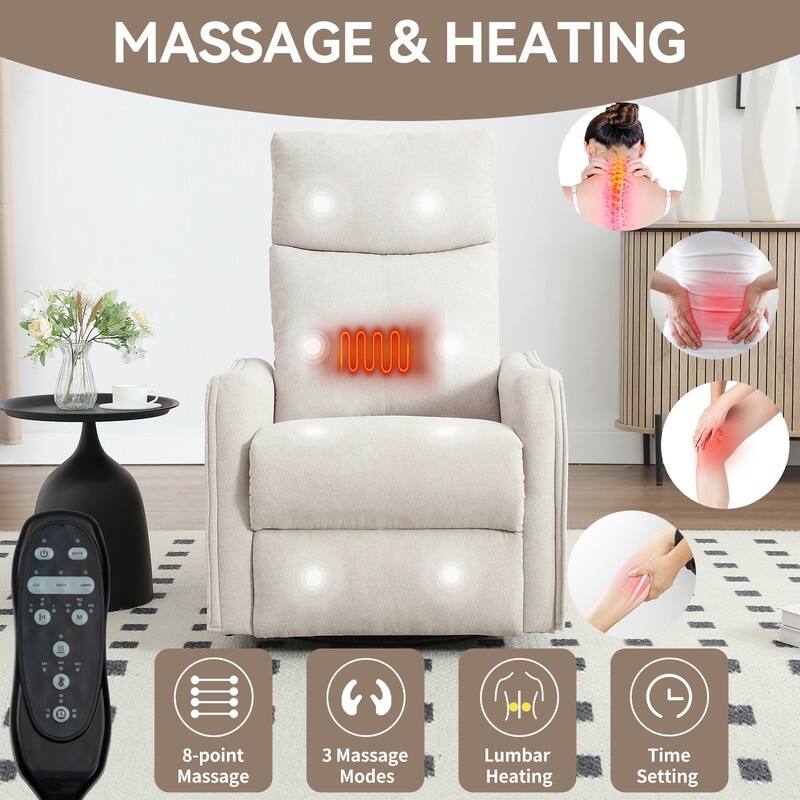 Heat Massage Manual Recliner Chair with Rocker and Swivel in Fabric for Living Room