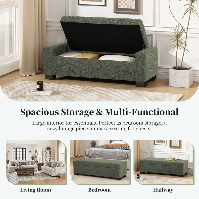 Roomfitters Upholstered Storage Ottoman Bench with Hinged Lid, Rectangular Accent Seat for Living Room or Bedroom