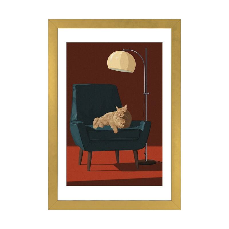iCanvas "Cats In Fancy Chairs III" by Artcatillustrated - Gold - 24x16x1