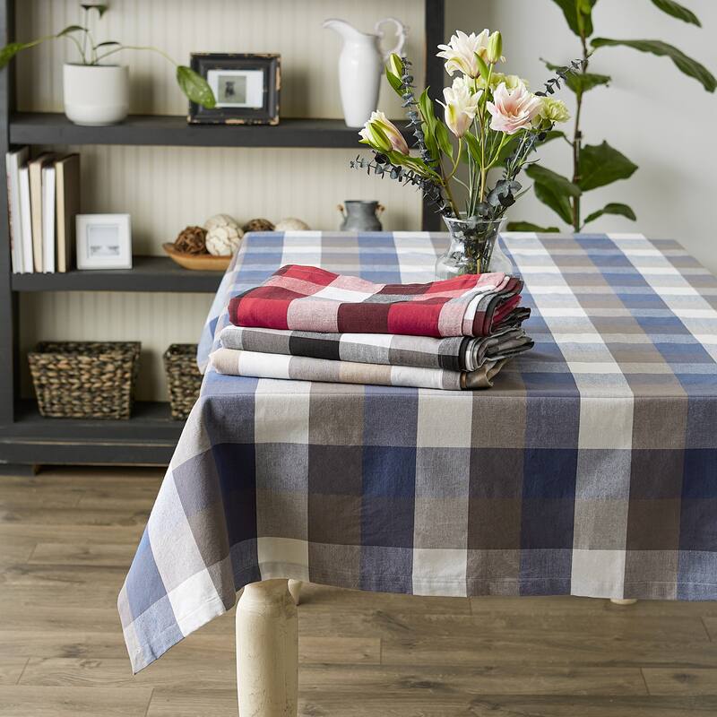 DII Cardinal Red Tri Color Check Tablecloth 70 Round