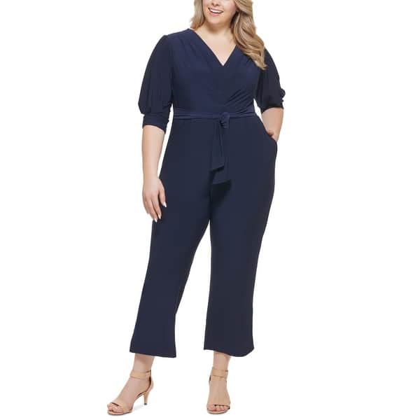 Vince Camuto Women's Tie Front Jumpsuit Blue Size 20W Bed Bath