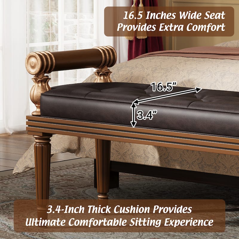 Christopher Knight Home - Mid-Century PU Leather Upholstered Bench with Button-Tufted Seat & Solid Wood Frame - 50"W