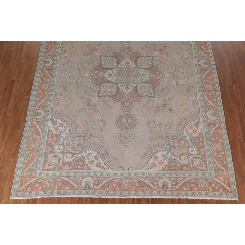 Hand Knotted Oriental 100% Wool Carpet Traditional Floral Beige & Ivories Tabriz Area Rug - 12' 11'' X 9' 9''