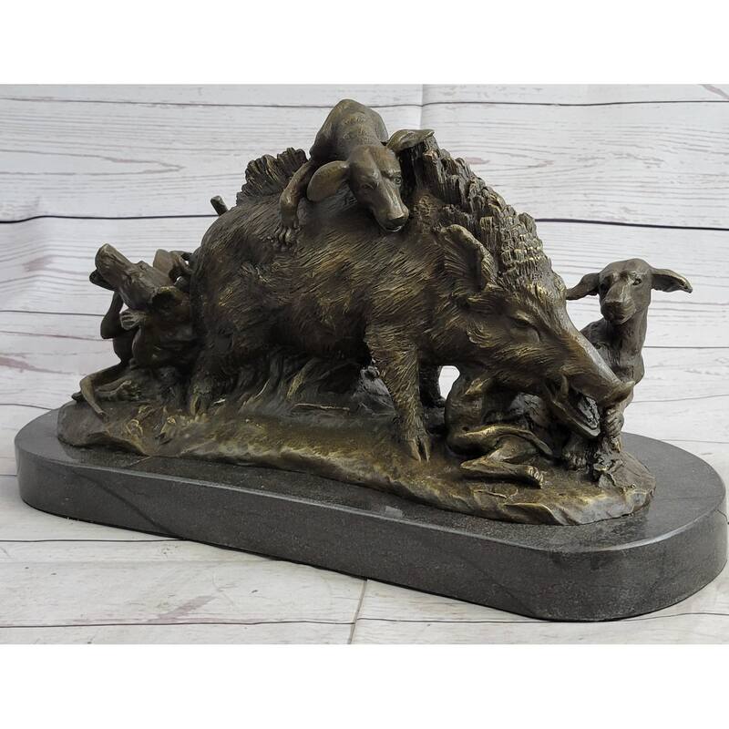 Boar Attacked By Wild Dogs Hot Cast Bronze Sculpture Statue Art By Lecourtier