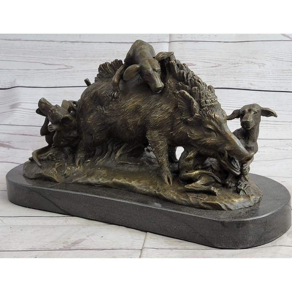 Boar Attacked By Wild Dogs Hot Cast Bronze Sculpture Statue Art By Lecourtier