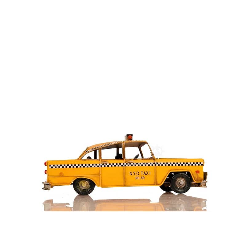 HomeRoots 13" Yellow Metal Hand Painted NYC Taxi Tabletop Sculpture