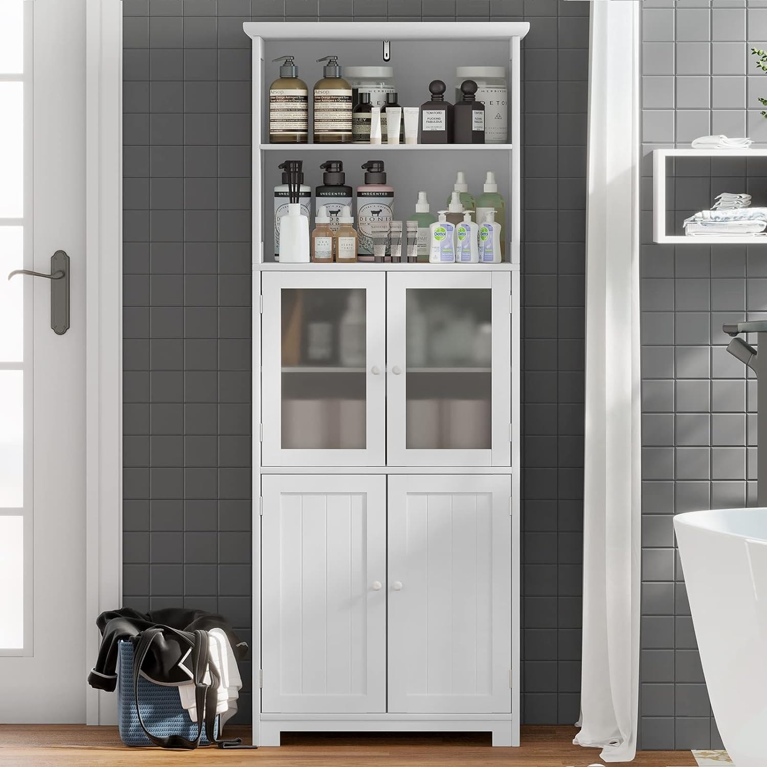 Bathroom linen storage cheap floor cabinet