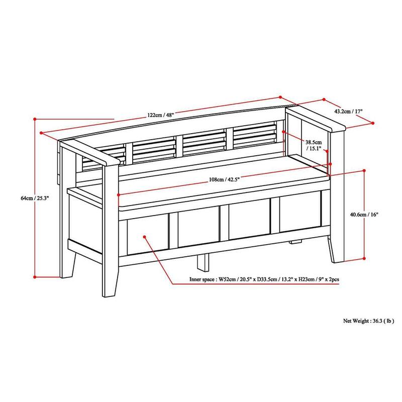 WYNDENHALL Chandler SOLID WOOD 48 inch Wide Contemporary Entryway Storage Bench - 48'' x 17'' x 25.2