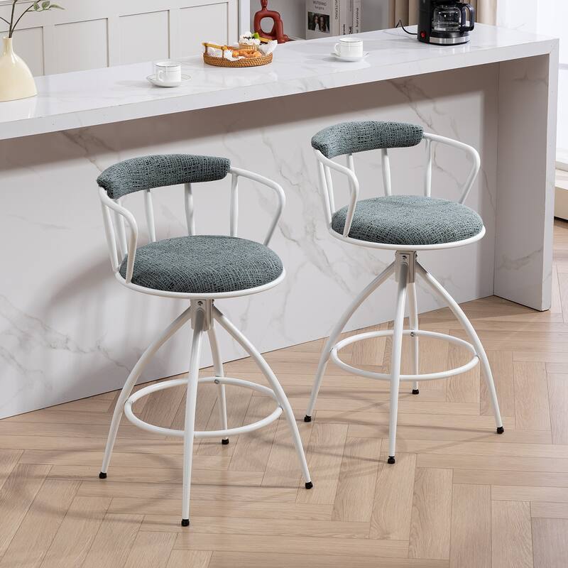 Swivelbar Stool, Set Of 2- Fabric Seat With Metal Frame, Modern Industrial Design Bar Chairs