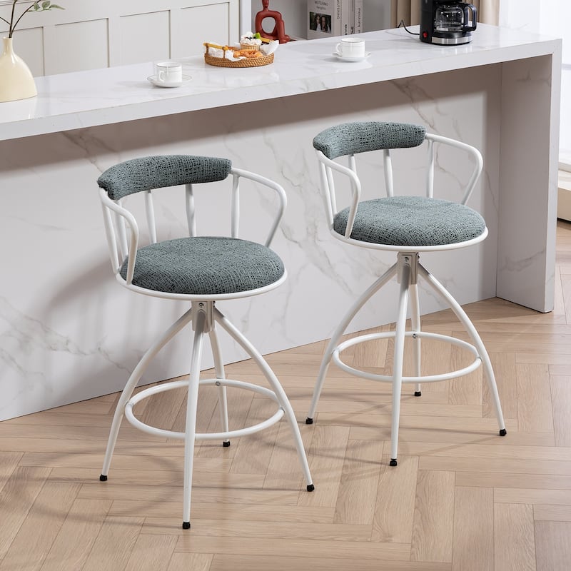 Wooden Swivel Counter Height Bar Stool Set of 2, Bar Chairs Dining Chairs with Soft Textured Cushioned Backrest