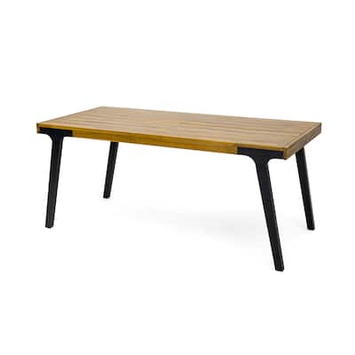 Sheldon Outdoor Dining Table, Rectangular 69 Inch Brown Wood, Black