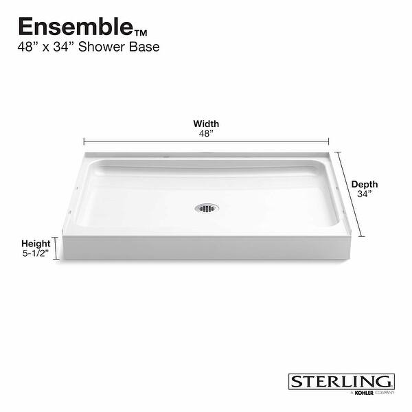 Sterling 72121100 Ensemble 48" x 34" x 5-1/2" Vikrell Shower Pan with