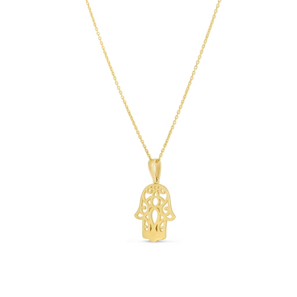 Curata 14k Yellow Gold 18" 15mm x24mm Hamsa Hand of God Necklace (Lobster)