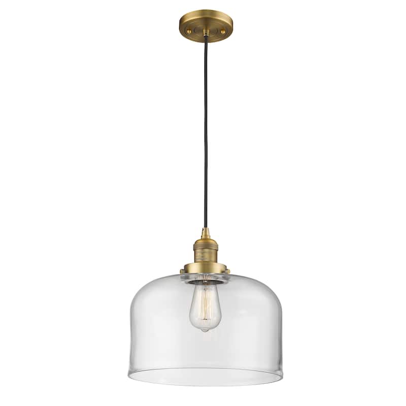 Innovations Lighting Franklin Restoration Bell - 1 Light 12" Cord Hung Mini Pendant - Clear/Brushed Brass
