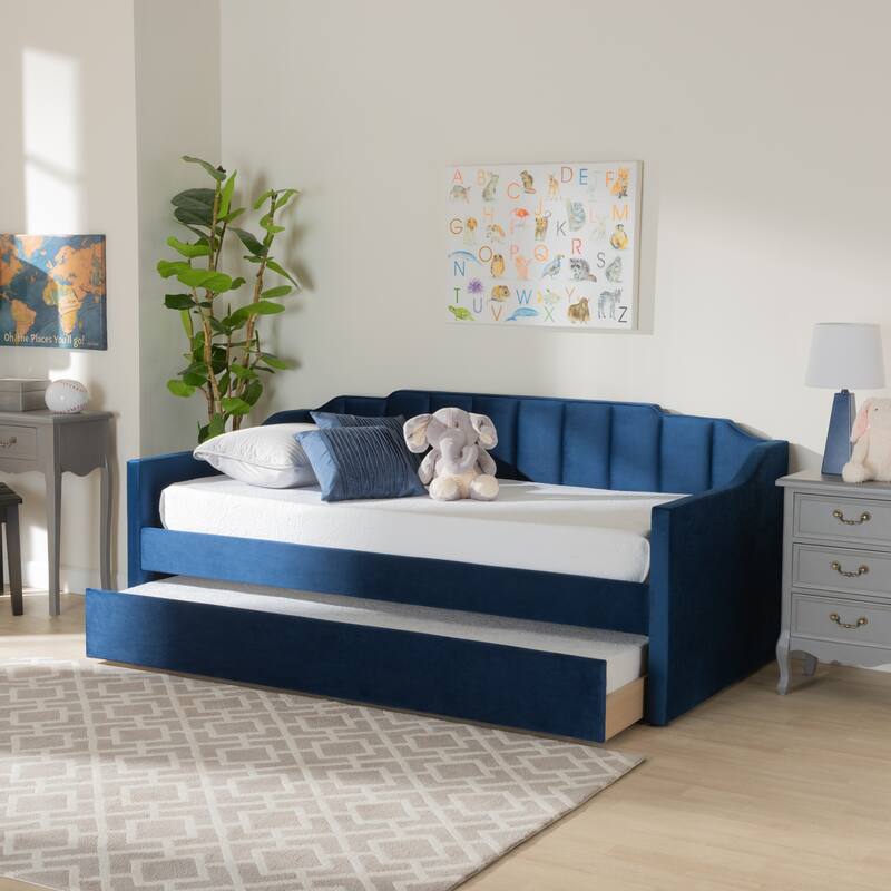 Lennon Modern and Contemporary Velvet Fabric Daybed with Trundle