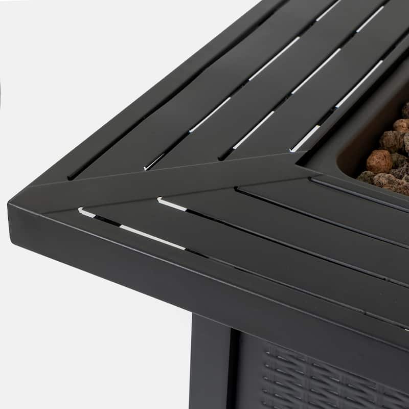 Anmytek Propane Fire Pit Table Outdoor Wicker Style Patio Heater with Lava Rocks Black Backyard Deck