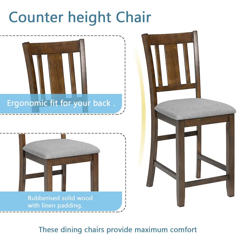 Counter Height Dining Table Set, 5 Piece Dining Table and Chair Set with Square Table and 4 Upholstered Chairs