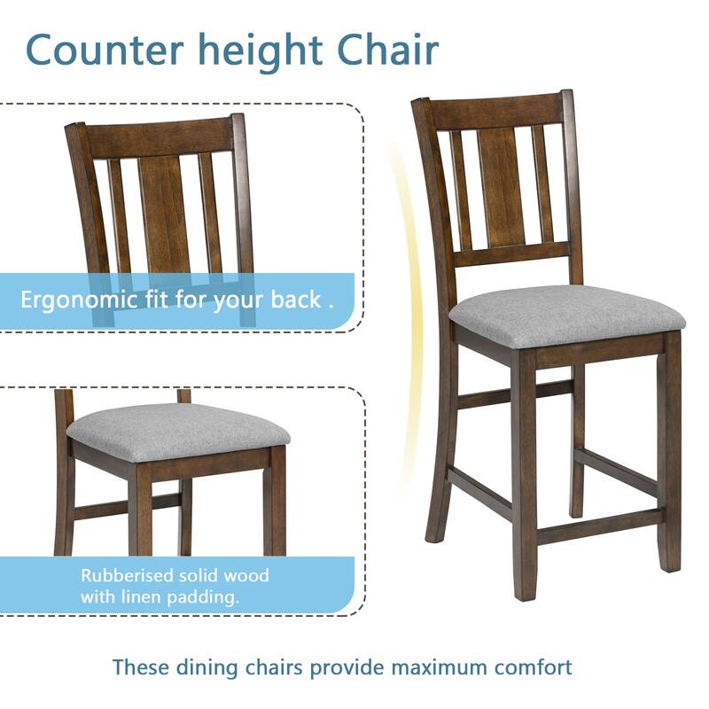 Modern 5-Piece Dining Set with Square Counter Height Wooden Table & 4 Chairs