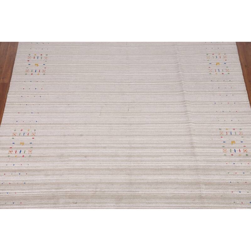 Striped Gabbeh Oriental Area Rug Handmade Silk Carpet - 8'0" x 9'10"