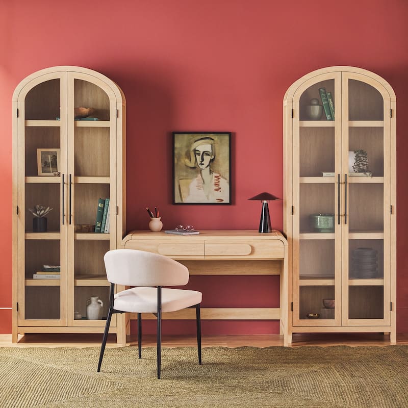 Middlebrook 3-Piece Set Writing Desk with 2 Glass Bookcases - Coastal Oak