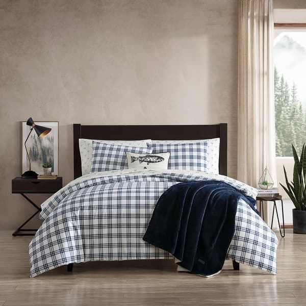 slide 2 of 14, Eddie Bauer Basic Plaid Navy Cotton Percale Duvet Cover Set