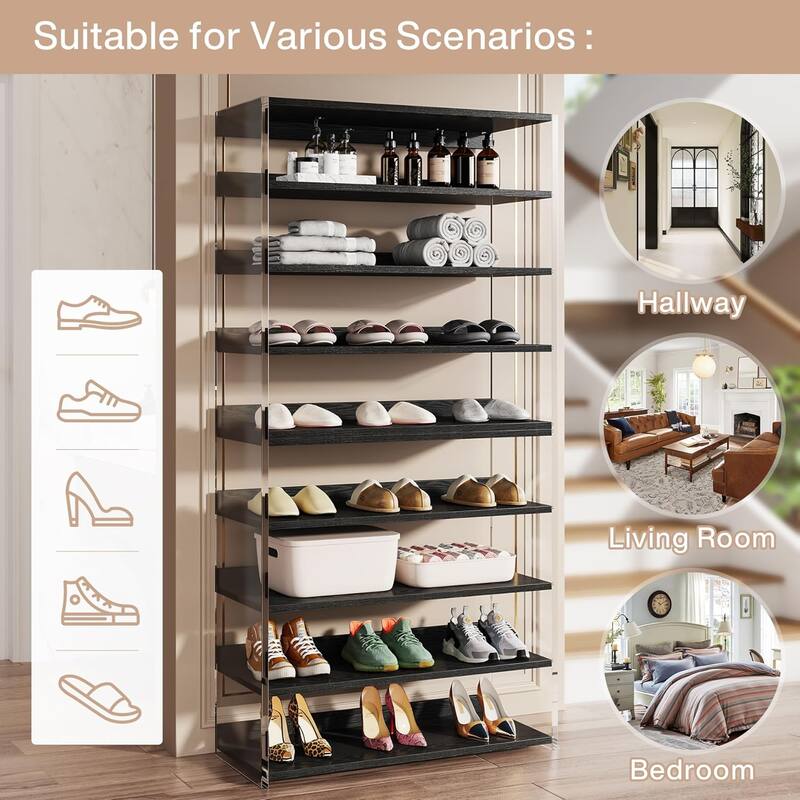 63" 8-Tier Acrylic Shoe Rack, Modern Shoe Storage, Shoe Organizer Display Shelf for Living Room, Entryway & Hallway