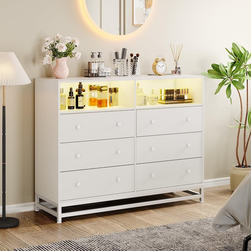 Wide Dresser for Bedroom with Charging Station