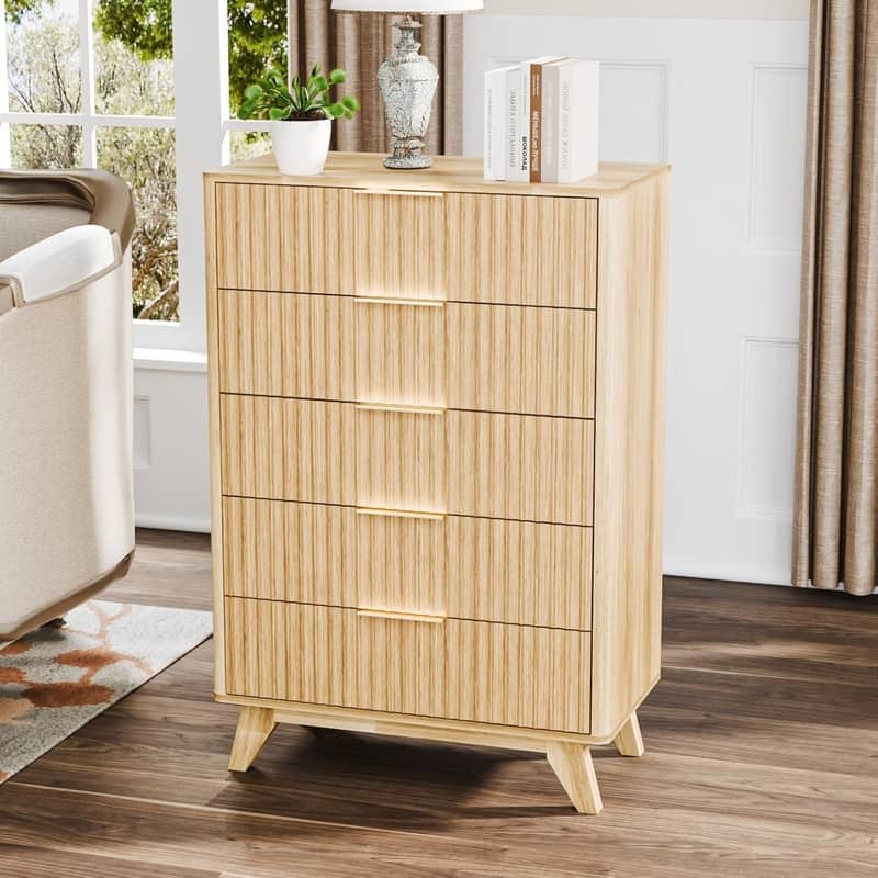 5 Drawer Grille Chest Oak Tone P2 Particleboard Density Board 30x15.6x44.9 inches