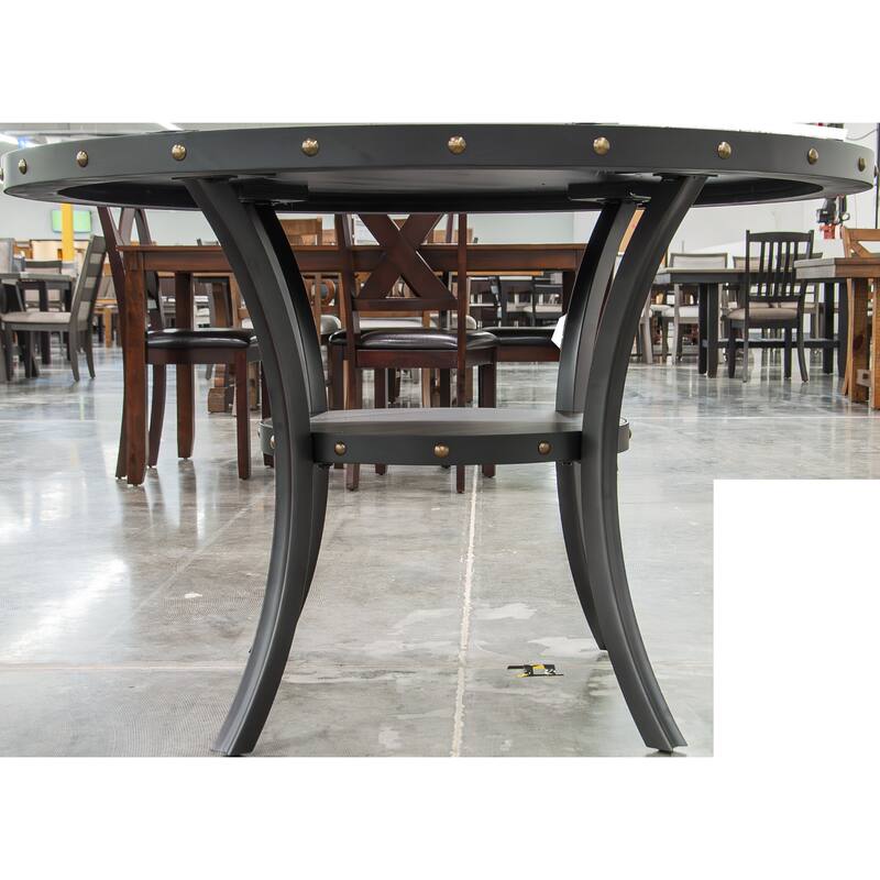 Modern Classic Dining Room Furniture Natural Wood Round Dining Table 4x Side Chairs Charcoal Fabric Tufted Roll Back Top