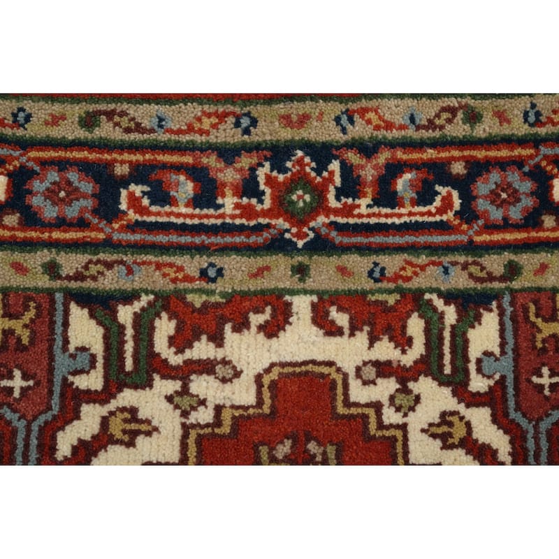 Hand Knotted Oriental 100% Wool Carpet Traditional Medallion Oranges & Rust Heriz (serapi) Area Rug - 4' 11'' X 2' 11''