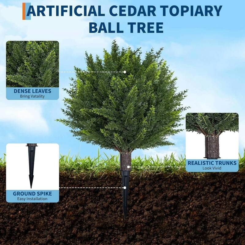 Set of 2 24" H UV Resistant Artificial Cedar Topiary Ball Trees for Home Decor - 24.4 inch