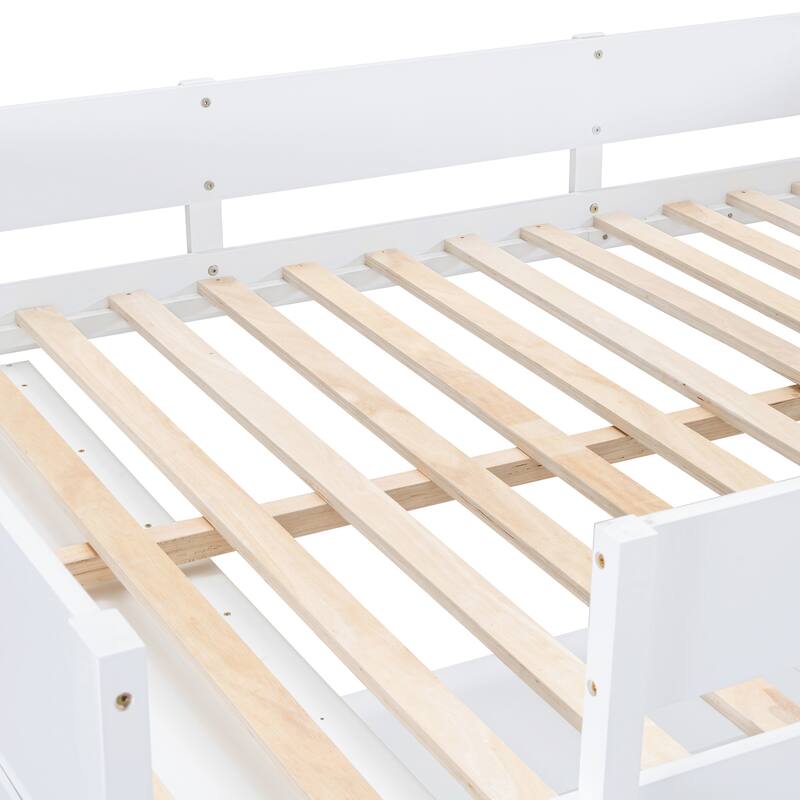 Full Size Loft Bed with Desk and Shelves in White/Gray