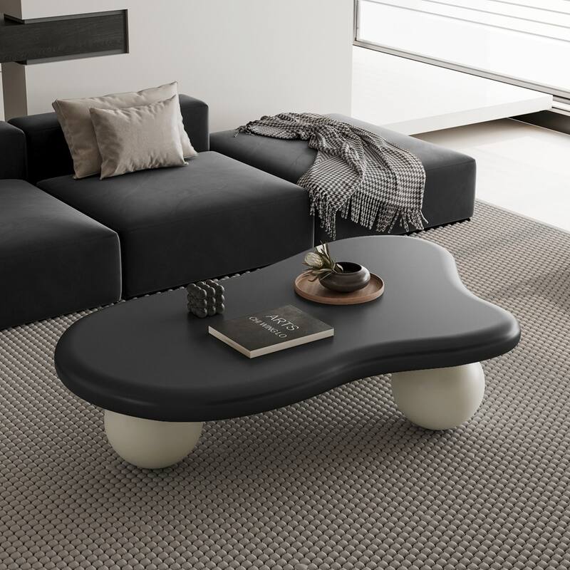 Cloud Shaped Coffee Table with 3 Ball Legs - Black Top White Leg - 47"