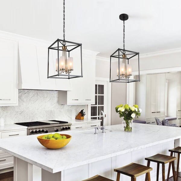 Modern Large 12 Lantern Pendant 4 Light Glass Boxy Elecplated Brass Ceiling Light for Dining Room D12 x H80.5