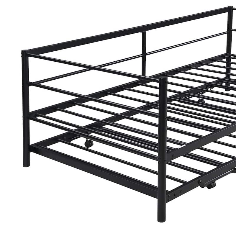 Twin Size Metal Daybed with Adjustable Trundle, Pop Up Trundle