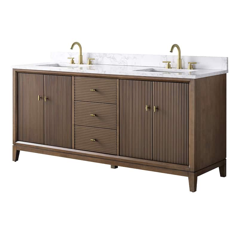 Vanity Art 72" Freestanding Bathroom Vanity with Engineered Marble Top and Sinks