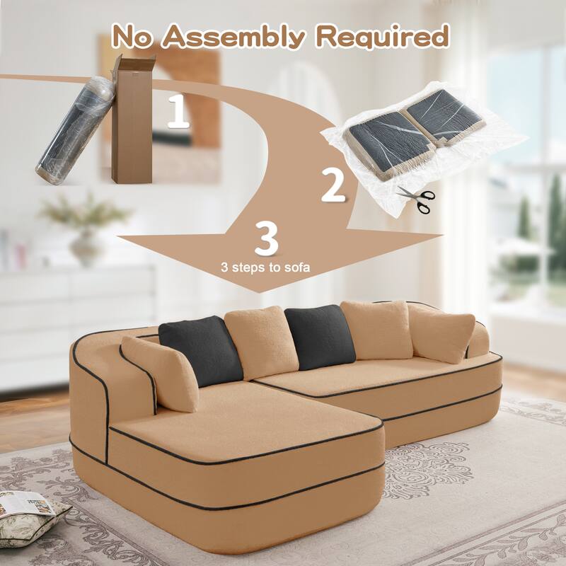 106" Teddy Fabric 32D Boneless Fluffy Comfy Sofa Couch with Chaise