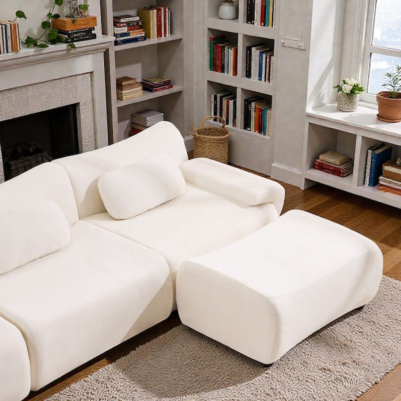 Modular Chenille Sofa Set with Armchair, Extra Large Deep Seat 3 Seater Compression Couch with Pillows