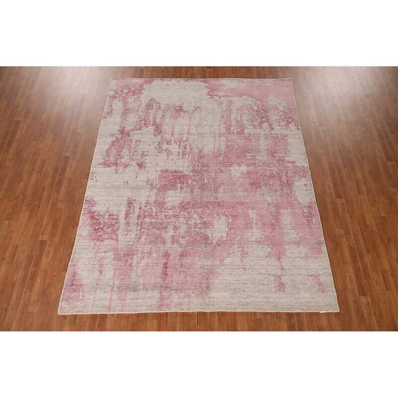 Pink Abstract Modern Area Rug Hand-Knotted Wool Carpet - 7'9"x 9'8"