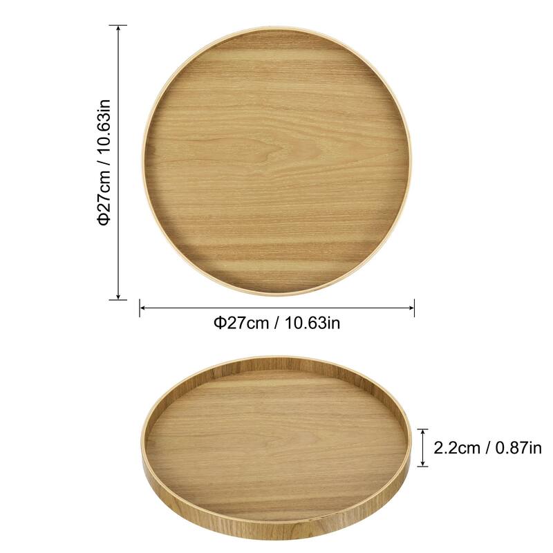 Wood Serving Tray Round Decorative Platter Kitchen Table Candle Holder - 11 Inch