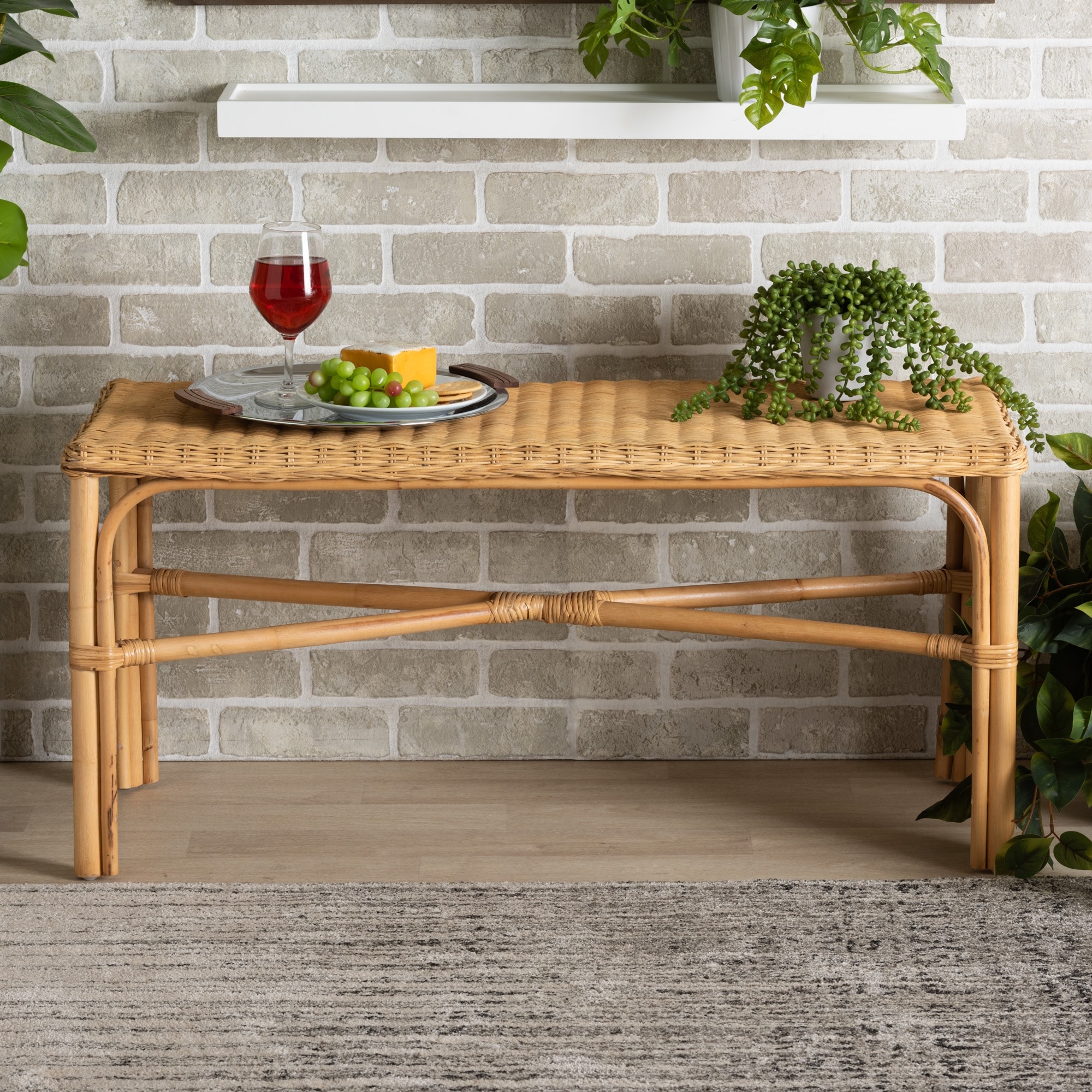 Rattan wood best sale bench